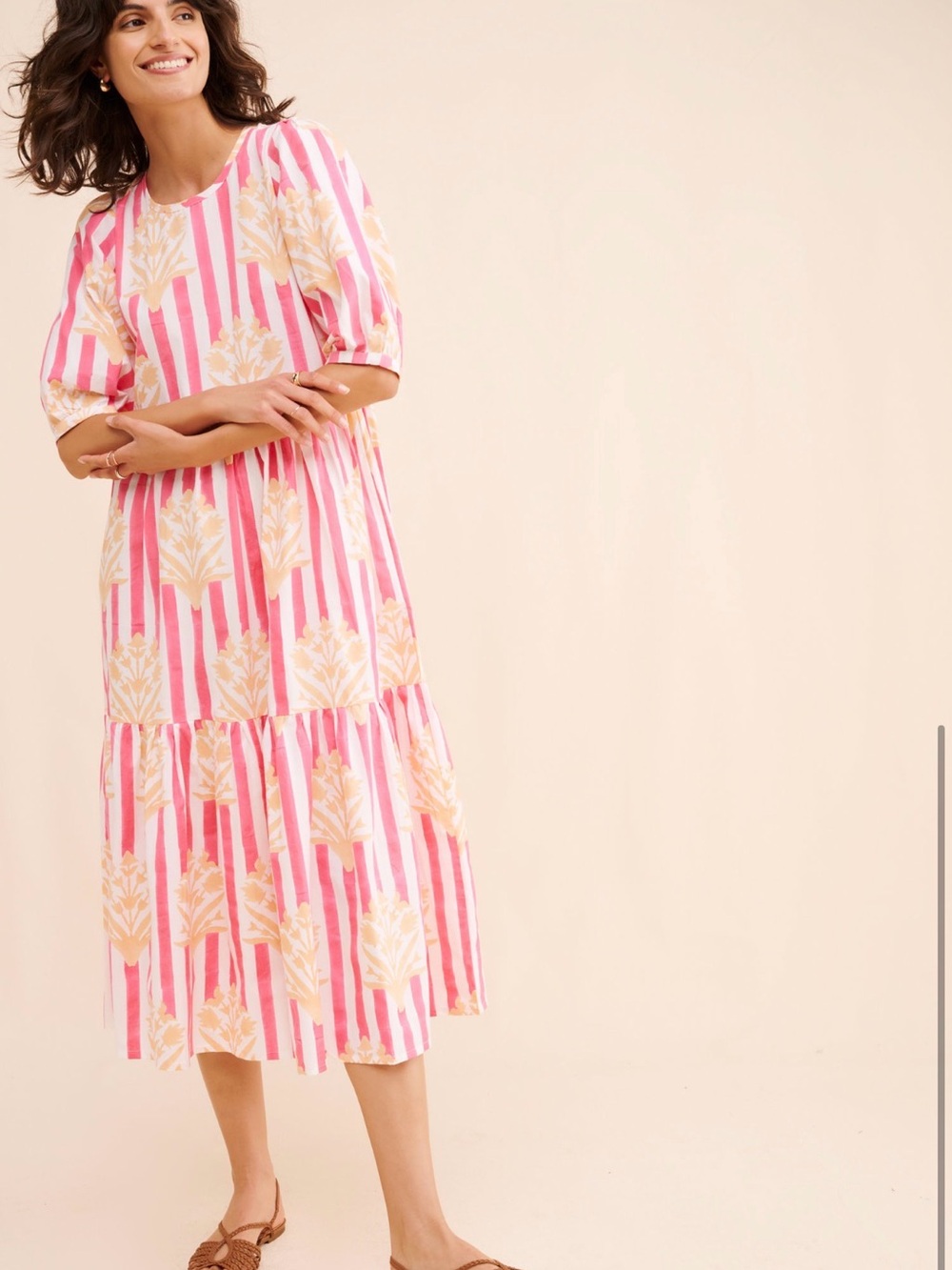 Gaia Tiered Block Print Midi Dress